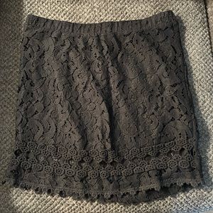 Iris Los Angeles Black Floral Lace Skirt, Scalloped Hem with Straight Lining